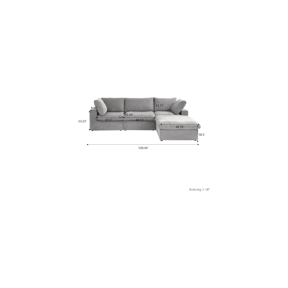 Cloud Modular Sectional Sofa Couch with Storage Ottoman,120.45" L Shaped Convertible Couches for Living Room,Minimalist Deep Sofa Couches,Sofa Covers Washable&Replaceable(Grey)