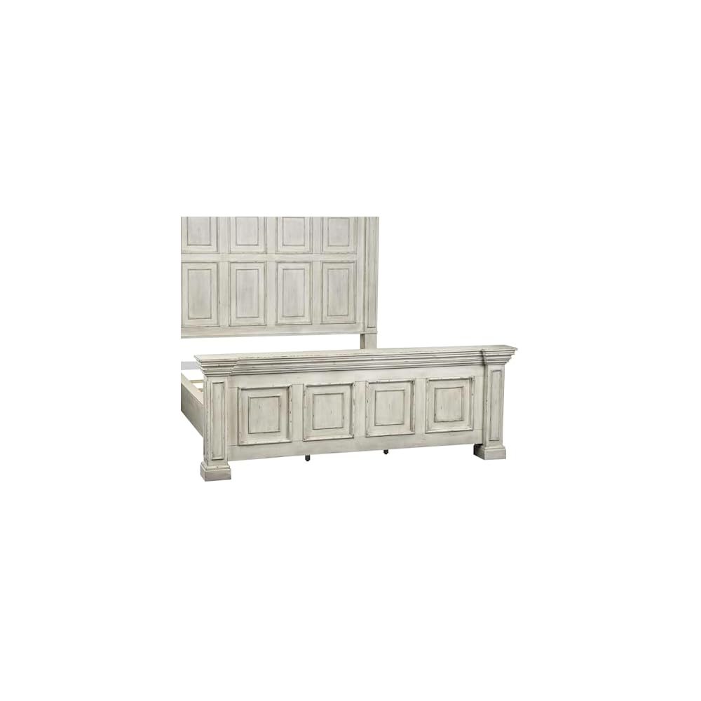 Liberty Furniture Big Valley California King Panel Bed Traditional Bedroom Wood Bed Frame - Distressed Whitestone Birch Wood