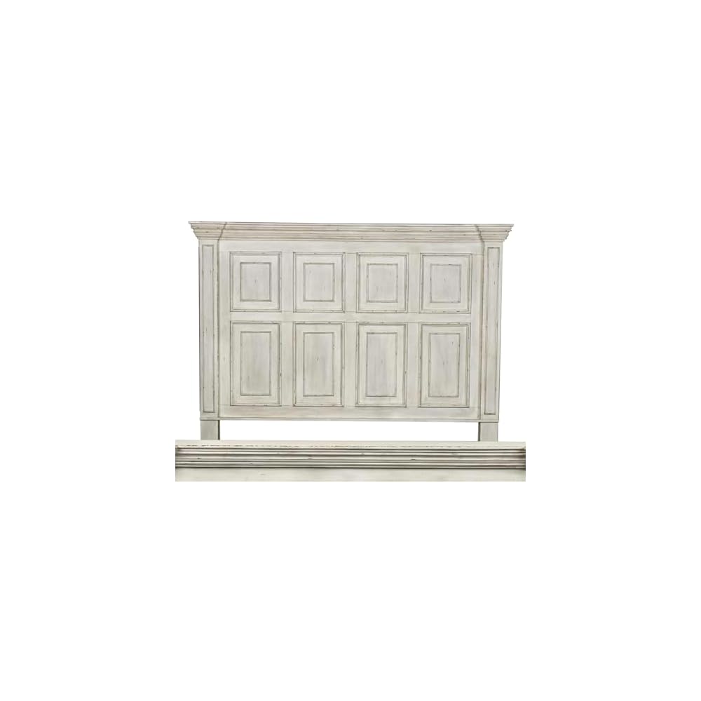 Liberty Furniture Big Valley California King Panel Bed Traditional Bedroom Wood Bed Frame - Distressed Whitestone Birch Wood
