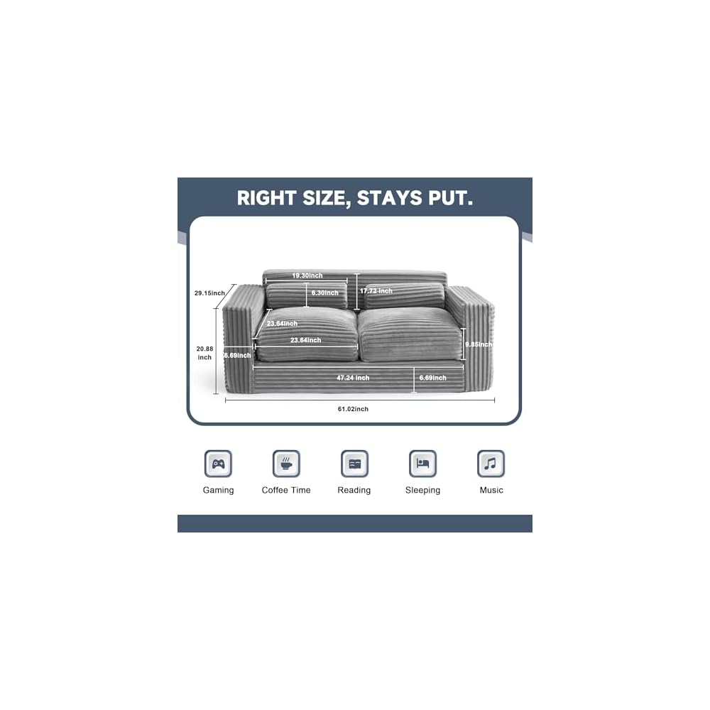 Bean Bag Chair, Two-seat Bean Bag Sofa with Pillows and Armrests for Adults (Grey, Loveseat-Standard)