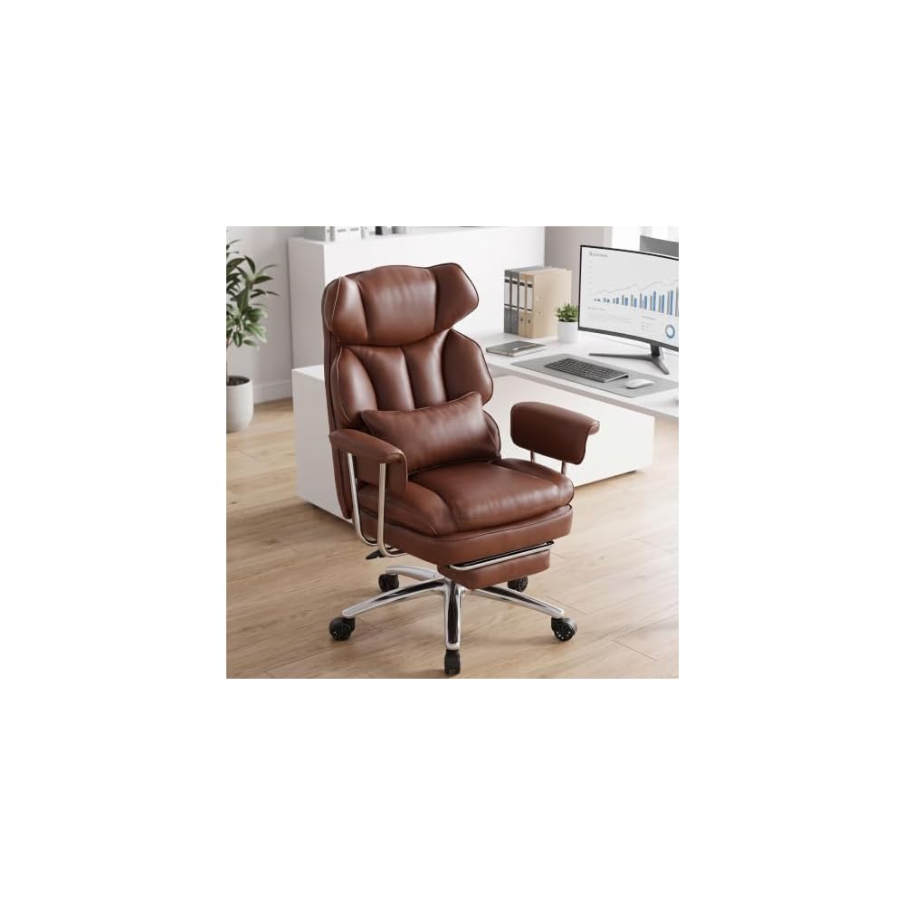 Big and Tall Office Chair, Ergonomic Leather Recliner Computer Chair, Black