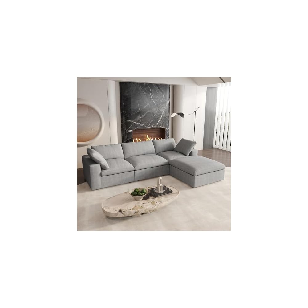 Cloud Modular Sectional Sofa Couch with Storage Ottoman,120.45" L Shaped Convertible Couches for Living Room,Minimalist Deep Sofa Couches,Sofa Covers Washable&Replaceable(Grey)