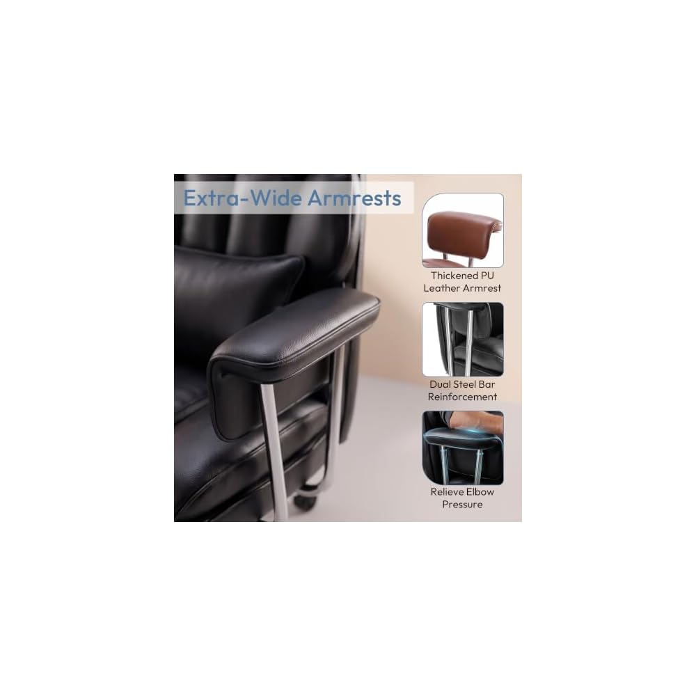 Big and Tall Office Chair, Ergonomic Leather Recliner Computer Chair, Black