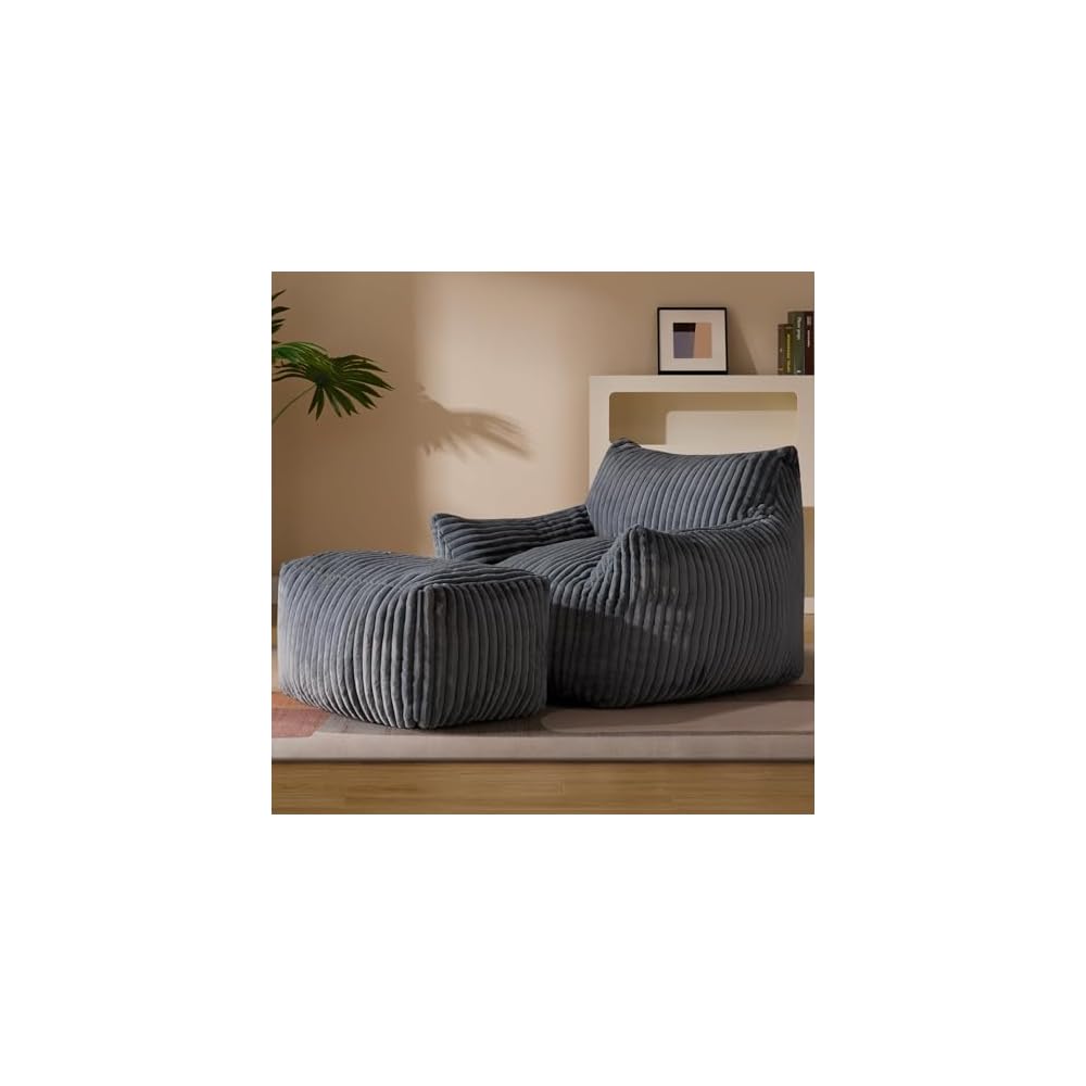 Gericco Giant Plush Bean Bag Chair for Adults with Armrests - Oversized Comfy Green Beanbag Lounge Lazy Floor Sofa Accent Chair for Living Room, Bedroom & Dorm, Cozy Fluffy Single Cloud Mini Couch