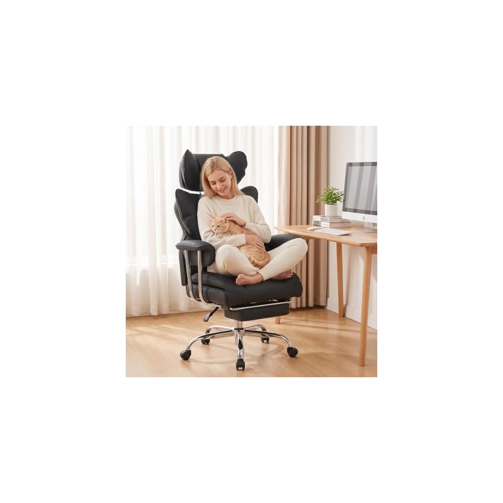 Big and Tall Office Chair, Ergonomic Leather Recliner Computer Chair, Black