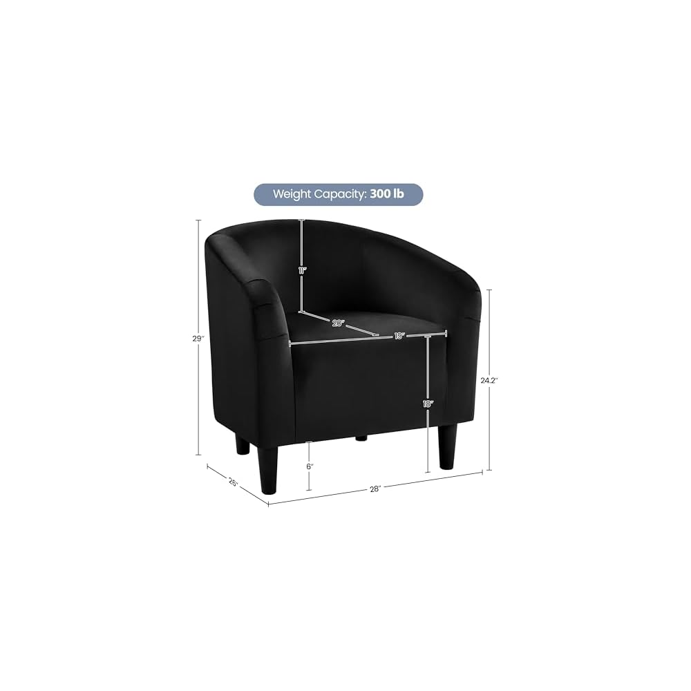 Yaheetech Small 25.5in Wide Velvet Barrel Accent Chair for Bedroom, Black