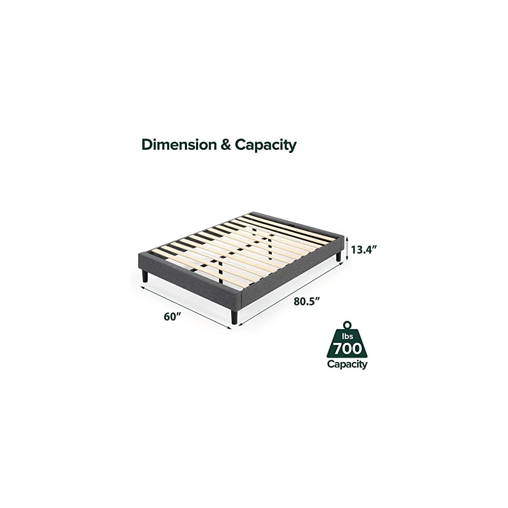 Zinus Curtis Upholstered Platform Bed Frame, Mattress Foundation, Wood Slat Support, No Box Spring Needed, Easy Assembly, Grey, Queen