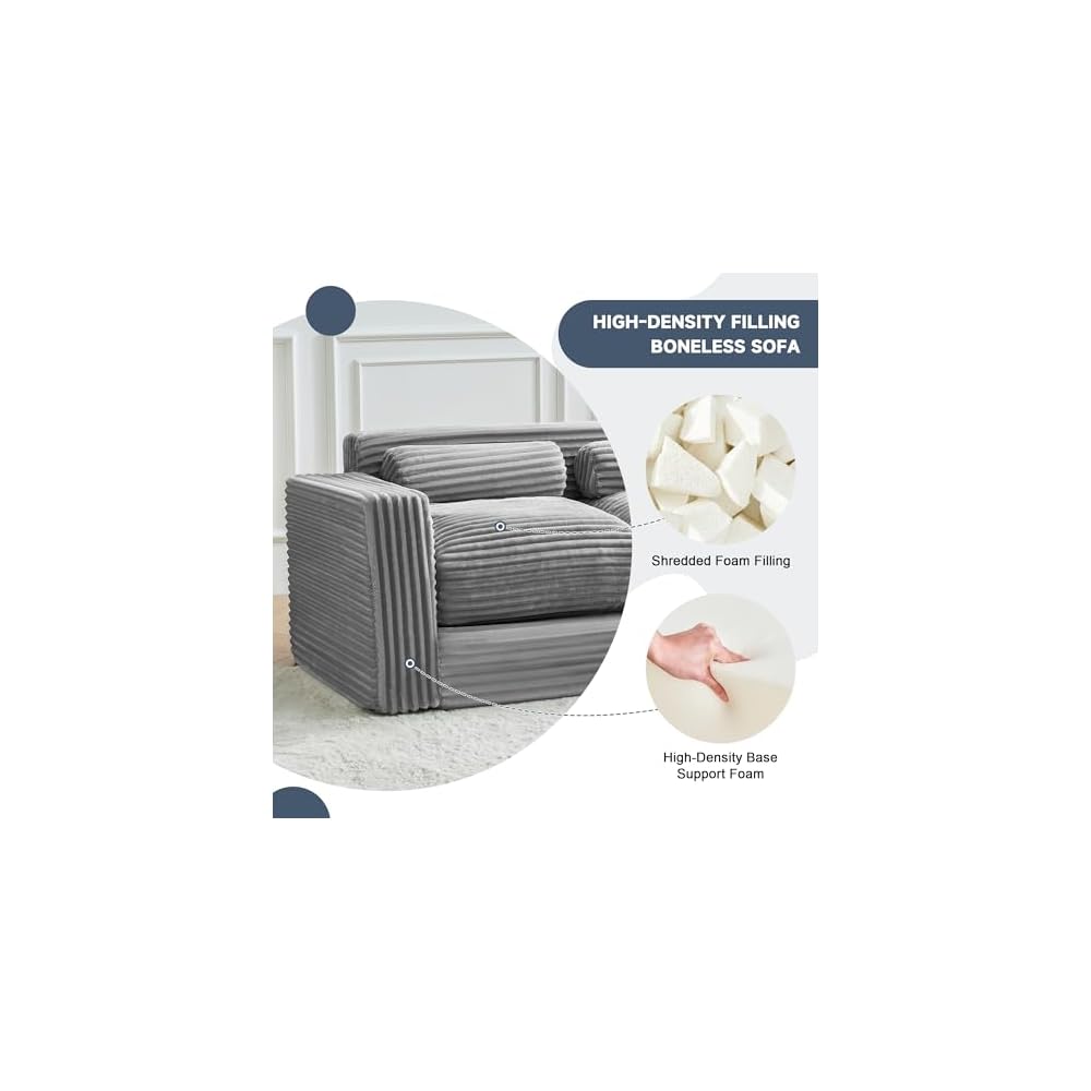 Bean Bag Chair, Two-seat Bean Bag Sofa with Pillows and Armrests for Adults (Grey, Loveseat-Standard)