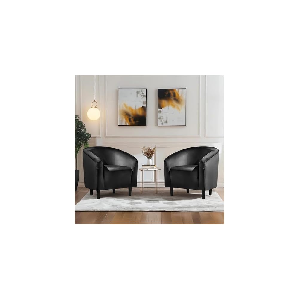 Yaheetech Small 25.5in Wide Velvet Barrel Accent Chair for Bedroom, Black