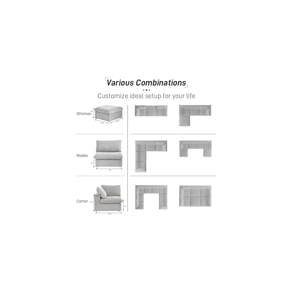 Cloud Modular Sectional Sofa Couch with Storage Ottoman,120.45" L Shaped Convertible Couches for Living Room,Minimalist Deep Sofa Couches,Sofa Covers Washable&Replaceable(Grey)
