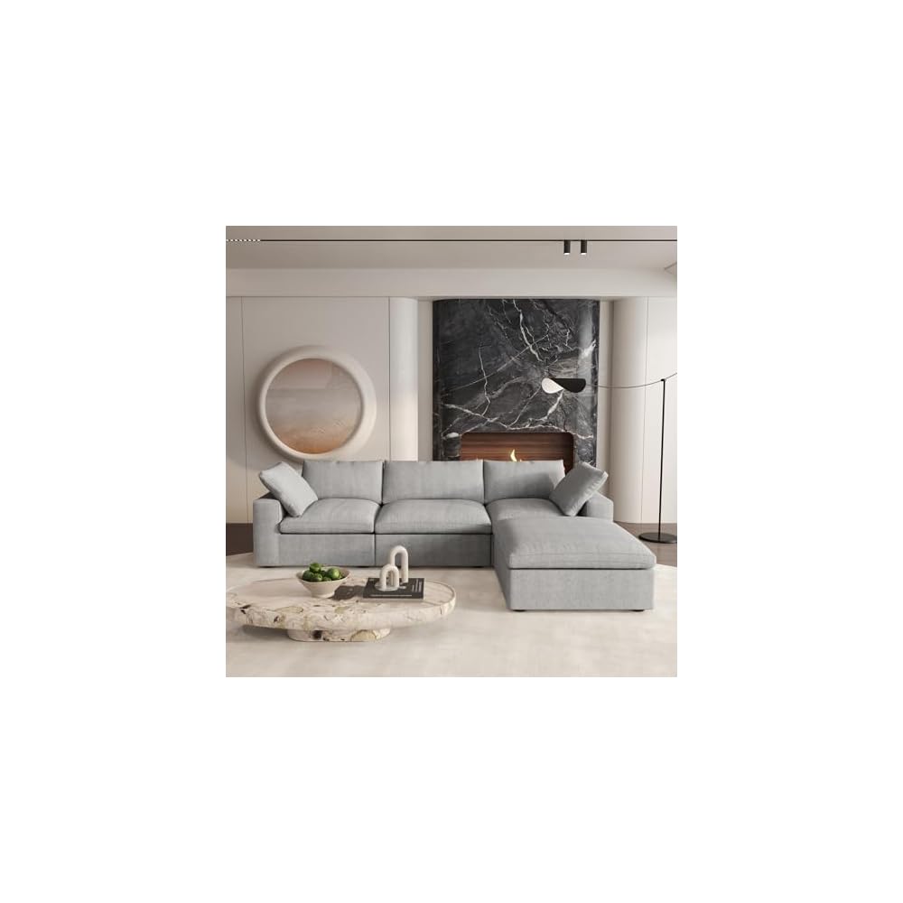 Cloud Modular Sectional Sofa Couch with Storage Ottoman,120.45" L Shaped Convertible Couches for Living Room,Minimalist Deep Sofa Couches,Sofa Covers Washable&Replaceable(Grey)