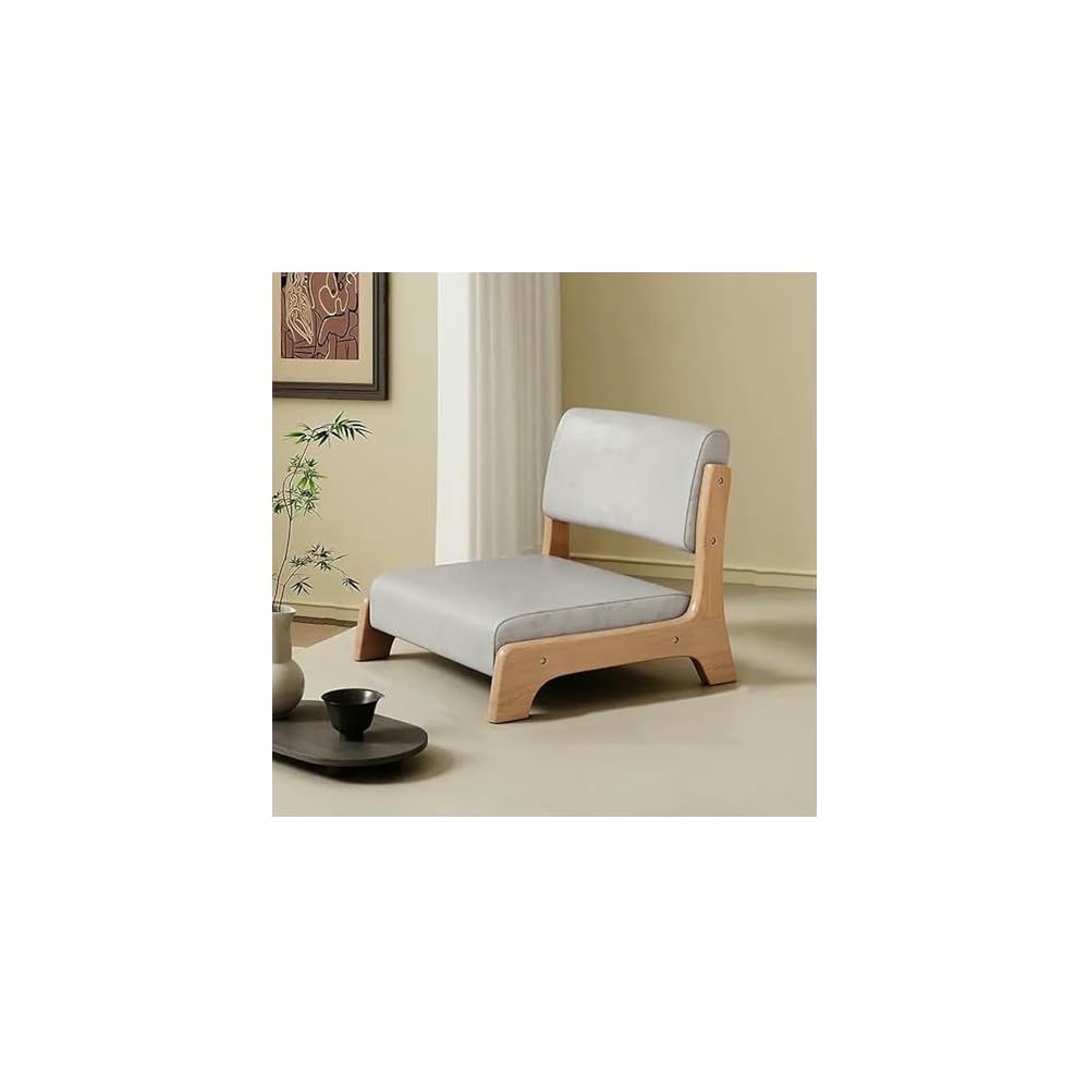 Japanese Floor Chair with Back Support,Low-Back Meditation Floor Seat with Soft Cushion,Portable Wood Armless Tatami Chair Meditation Living Room