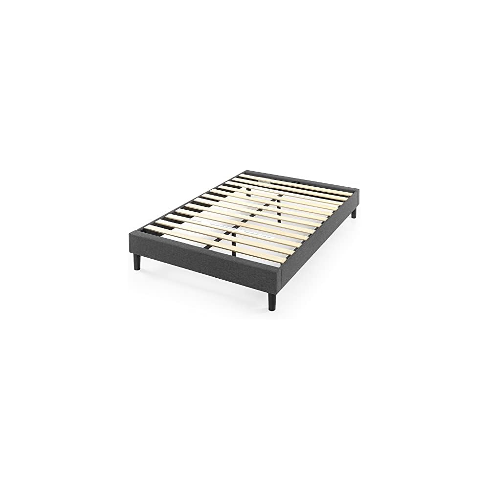 Zinus Curtis Upholstered Platform Bed Frame, Mattress Foundation, Wood Slat Support, No Box Spring Needed, Easy Assembly, Grey, Queen