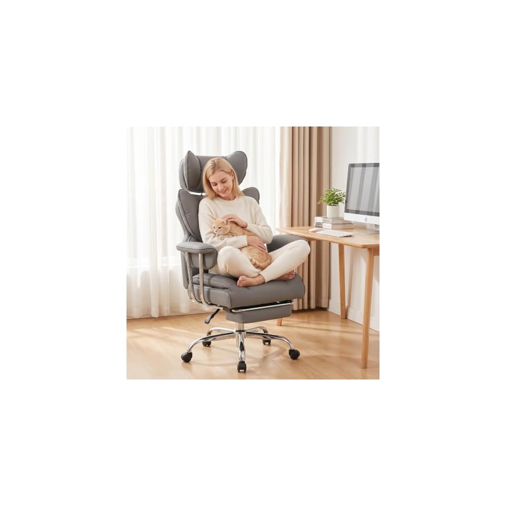 Big and Tall Office Chair, Ergonomic Leather Recliner Computer Chair, Black