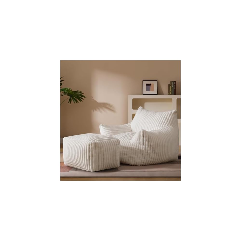 Gericco Giant Plush Bean Bag Chair for Adults with Armrests - Oversized Comfy Green Beanbag Lounge Lazy Floor Sofa Accent Chair for Living Room, Bedroom & Dorm, Cozy Fluffy Single Cloud Mini Couch