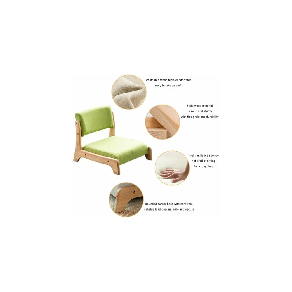 Japanese Floor Chair with Back Support,Low-Back Meditation Floor Seat with Soft Cushion,Portable Wood Armless Tatami Chair Meditation Living Room