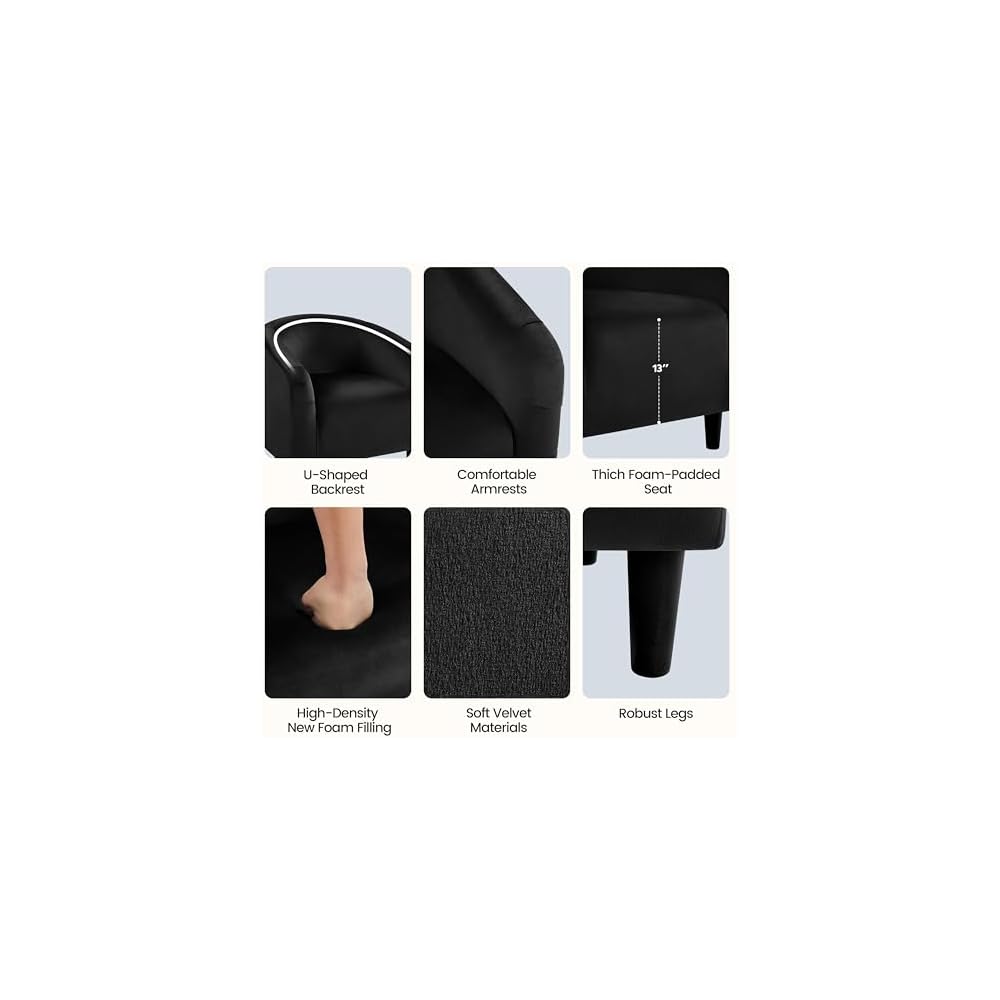 Yaheetech Small 25.5in Wide Velvet Barrel Accent Chair for Bedroom, Black