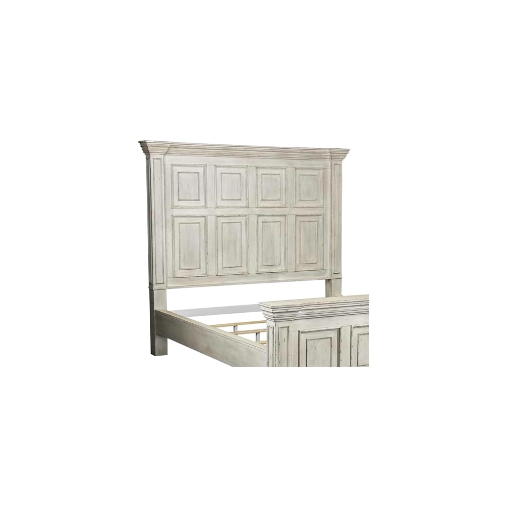 Liberty Furniture Big Valley California King Panel Bed Traditional Bedroom Wood Bed Frame - Distressed Whitestone Birch Wood
