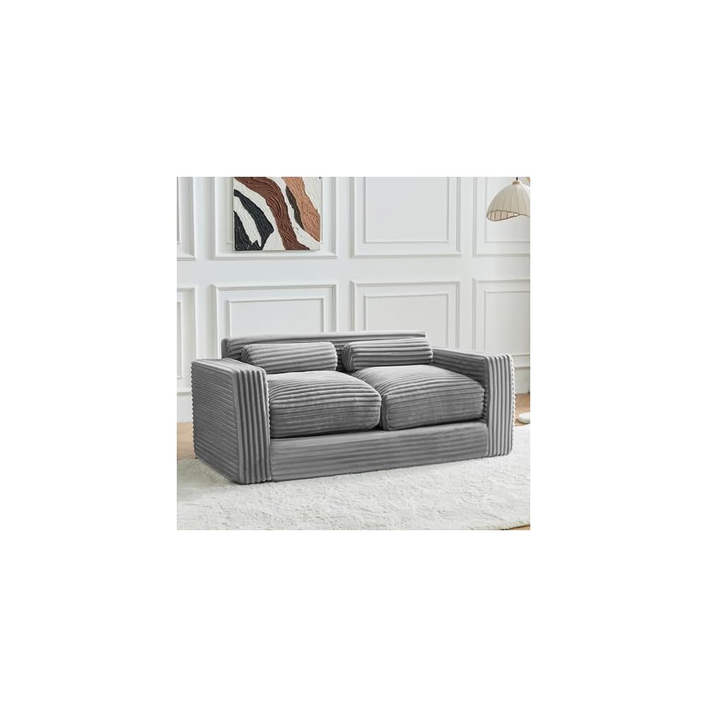 Bean Bag Chair, Two-seat Bean Bag Sofa with Pillows and Armrests for Adults (Grey, Loveseat-Standard)