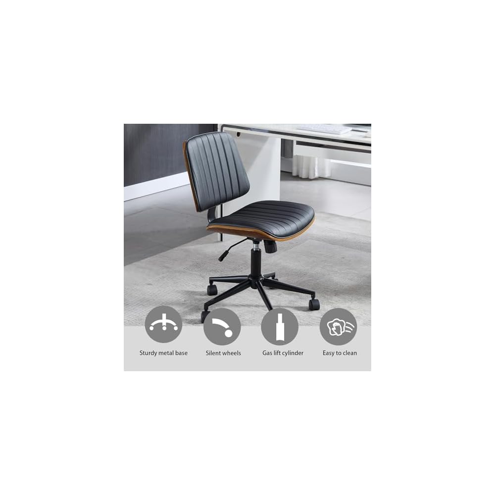 Armless Rolling Office Desk Chair, Adjustable Height Computer Chair, Black