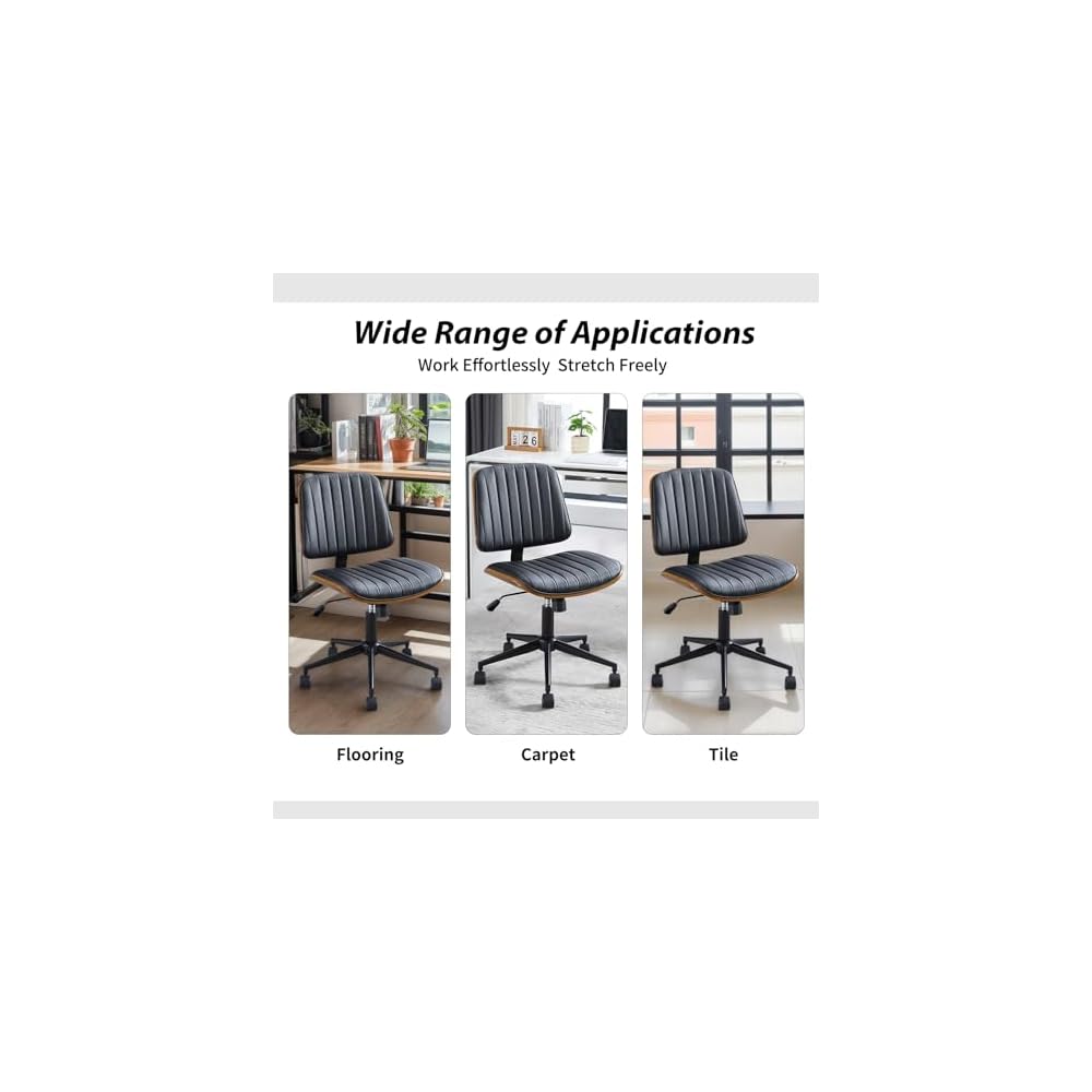 Armless Rolling Office Desk Chair, Adjustable Height Computer Chair, Black