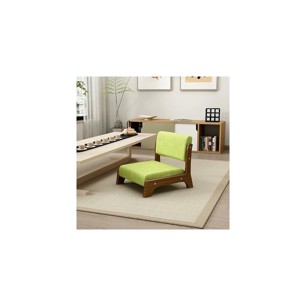 Japanese Floor Chair with Back Support,Low-Back Meditation Floor Seat with Soft Cushion,Portable Wood Armless Tatami Chair Meditation Living Room