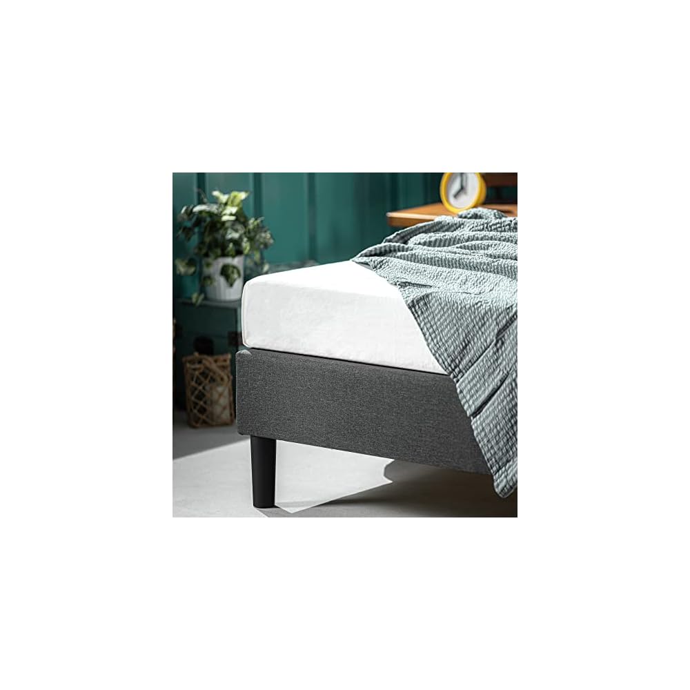 Zinus Curtis Upholstered Platform Bed Frame, Mattress Foundation, Wood Slat Support, No Box Spring Needed, Easy Assembly, Grey, Queen