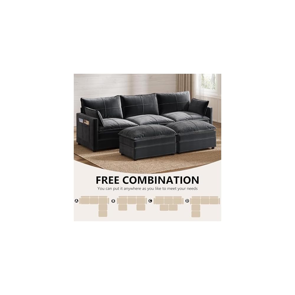 Xixini 108" U-Shaped Modular Sectional Sofa, 5-Seat, Grey