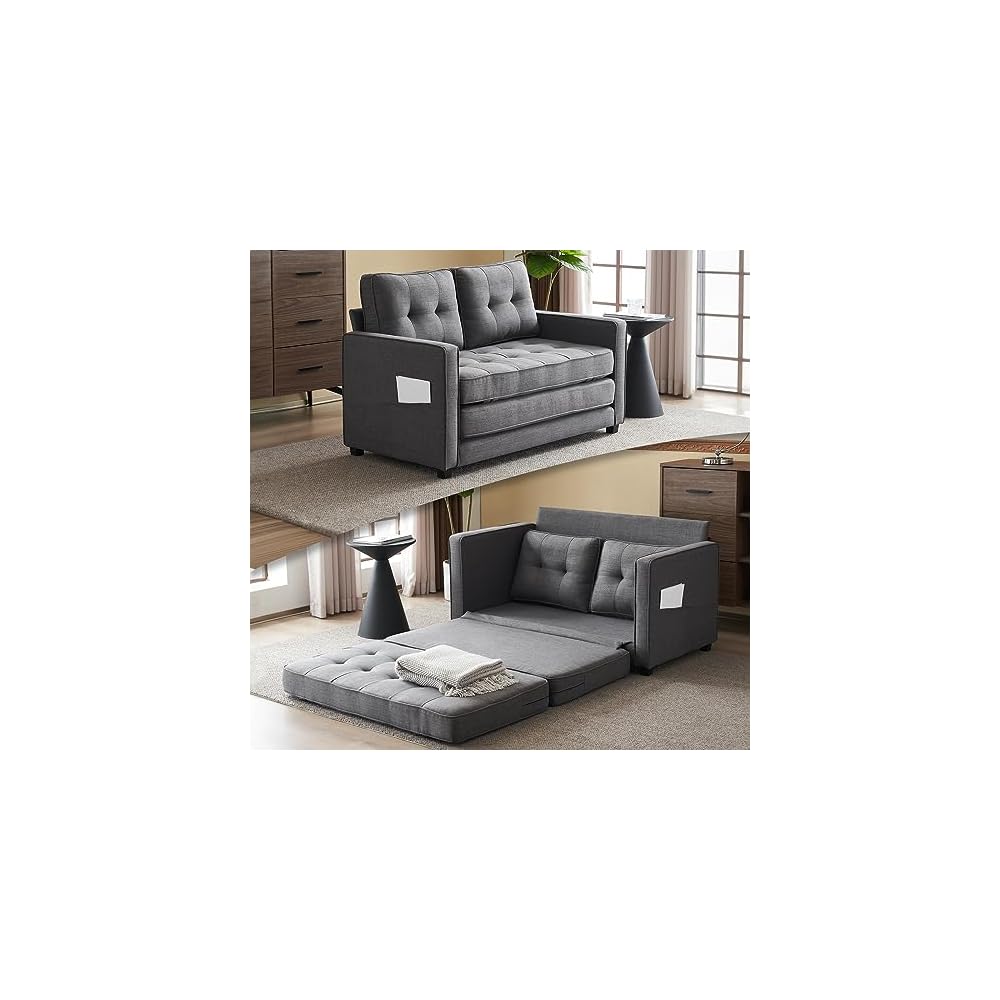 VINGLUpgraded Loveseat Sleeper, 53.5"W 83"L Convertible Sofa Bed Couch Futon Couches for Living Room, Twin Folding Couch Bed for Small Spaces, Foldable Floor Gaming Sofa Bed for Basement, Dark Grey