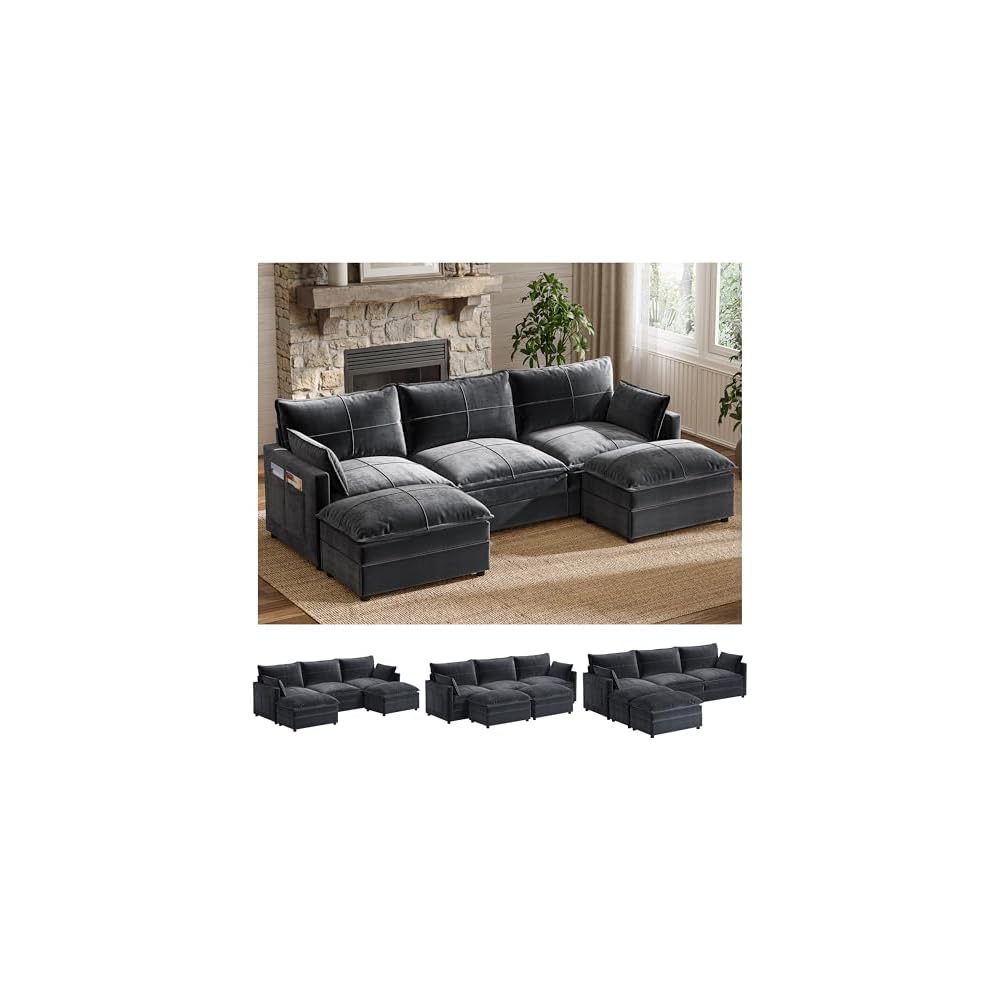 Xixini 108" U-Shaped Modular Sectional Sofa, 5-Seat, Grey