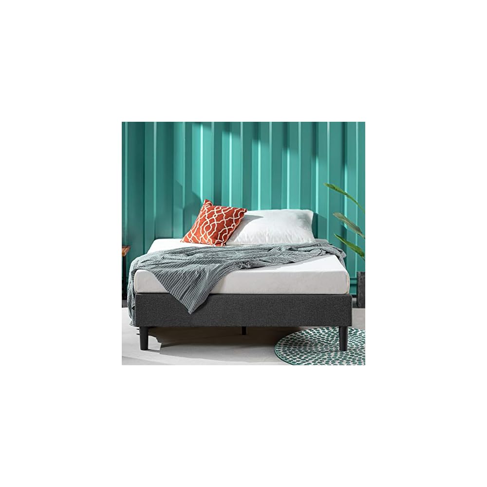 Zinus Curtis Upholstered Platform Bed Frame, Mattress Foundation, Wood Slat Support, No Box Spring Needed, Easy Assembly, Grey, Queen