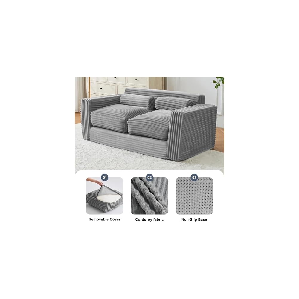 Bean Bag Chair, Two-seat Bean Bag Sofa with Pillows and Armrests for Adults (Grey, Loveseat-Standard)