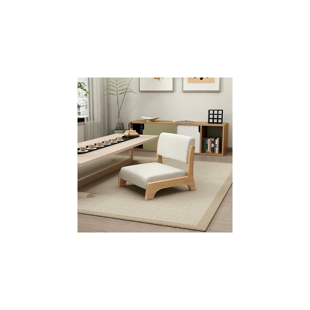 Japanese Floor Chair with Back Support,Low-Back Meditation Floor Seat with Soft Cushion,Portable Wood Armless Tatami Chair Meditation Living Room