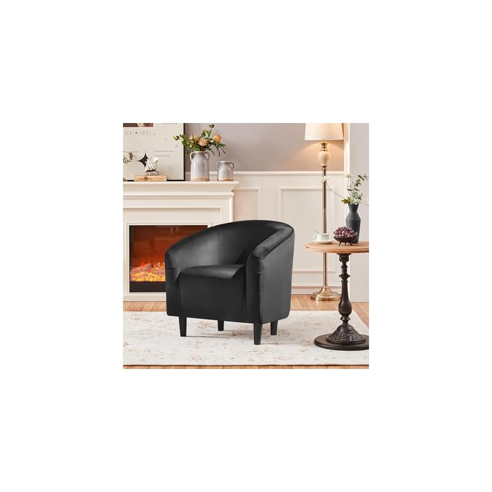 Yaheetech Small 25.5in Wide Velvet Barrel Accent Chair for Bedroom, Black