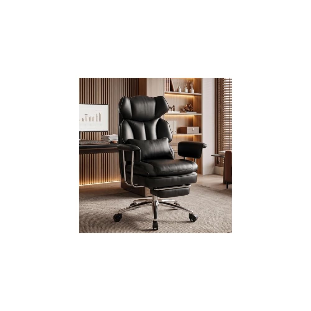 Big and Tall Office Chair, Ergonomic Leather Recliner Computer Chair, Black