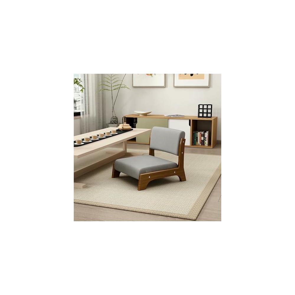 Japanese Floor Chair with Back Support,Low-Back Meditation Floor Seat with Soft Cushion,Portable Wood Armless Tatami Chair Meditation Living Room