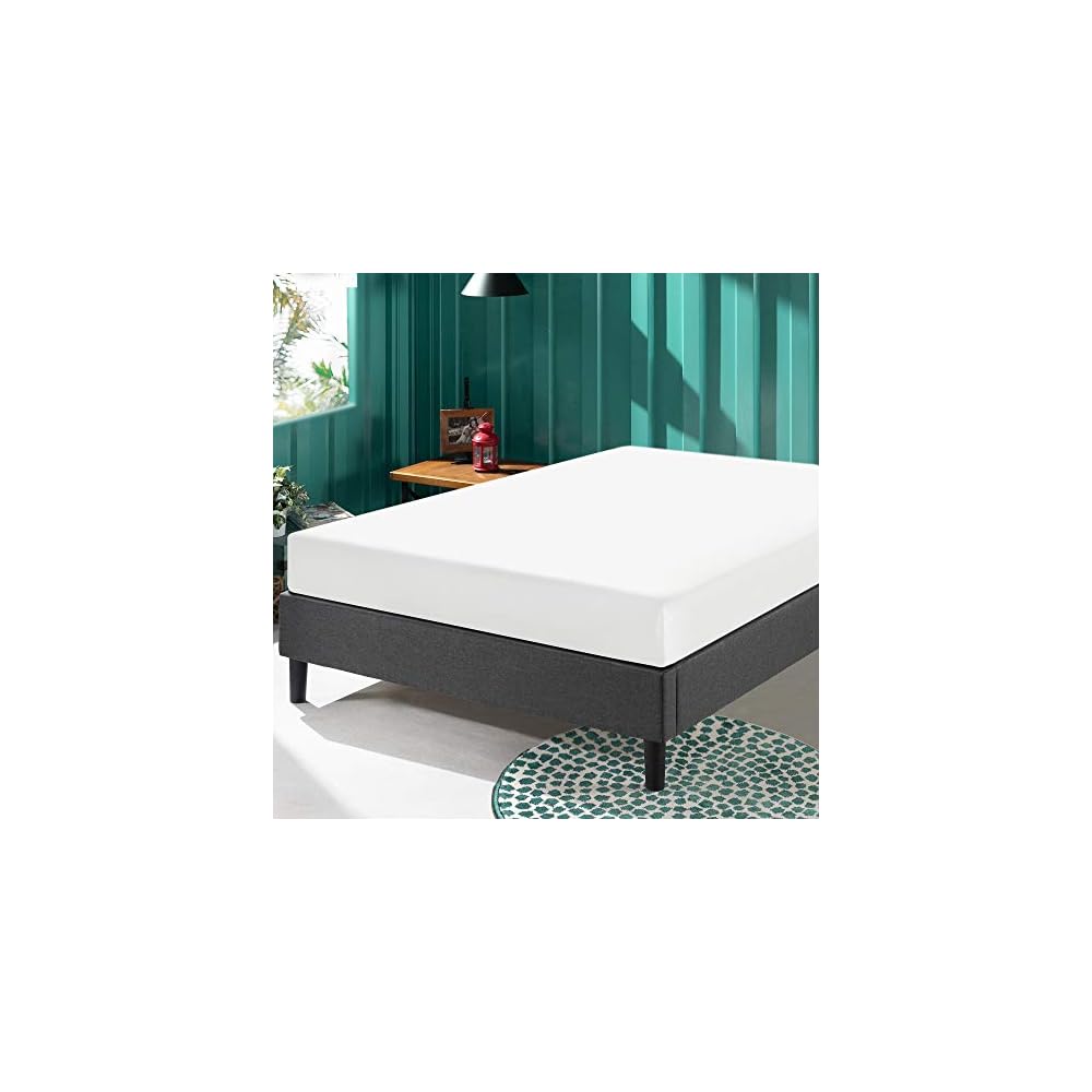 Zinus Curtis Upholstered Platform Bed Frame, Mattress Foundation, Wood Slat Support, No Box Spring Needed, Easy Assembly, Grey, Queen