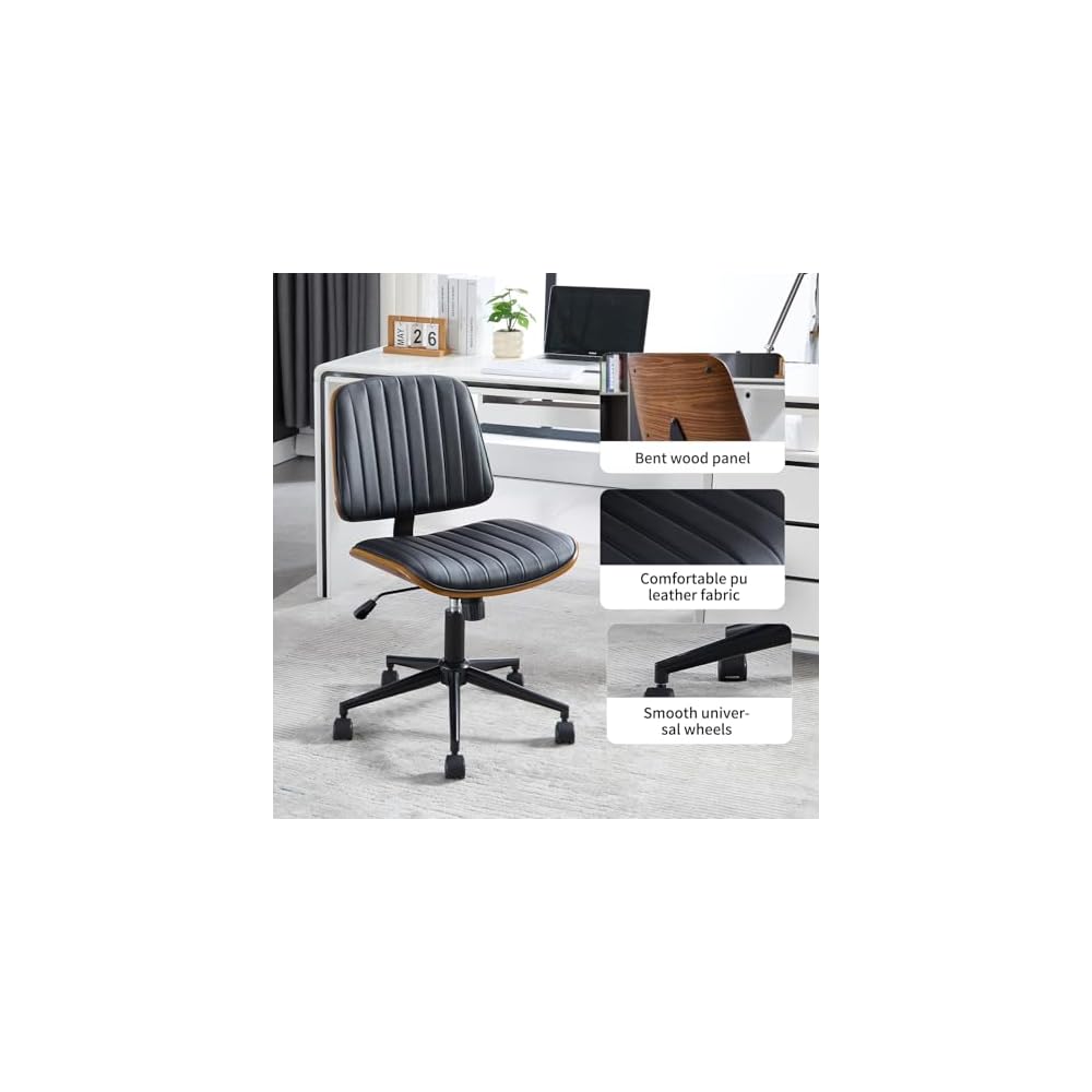 Armless Rolling Office Desk Chair, Adjustable Height Computer Chair, Black