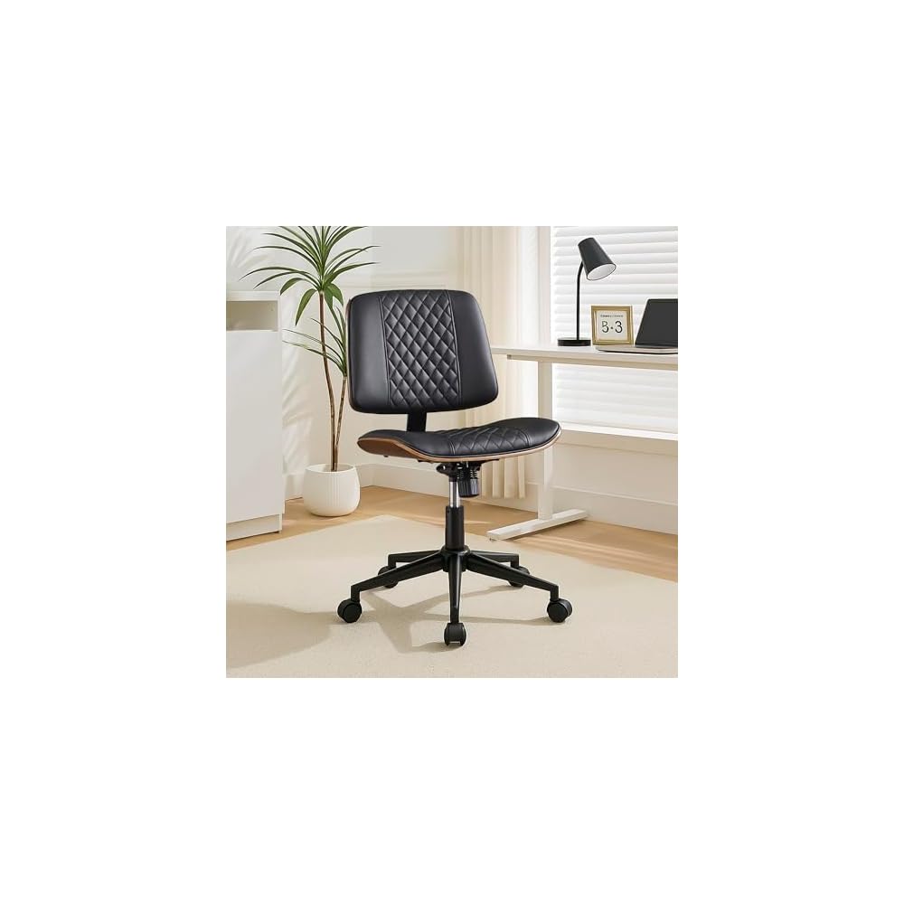 Armless Rolling Office Desk Chair, Adjustable Height Computer Chair, Black