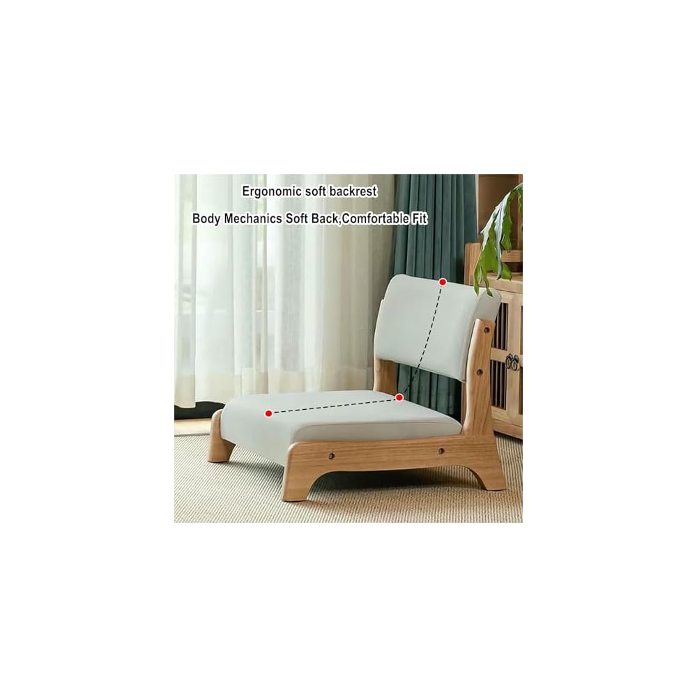 Japanese Floor Chair with Back Support,Low-Back Meditation Floor Seat with Soft Cushion,Portable Wood Armless Tatami Chair Meditation Living Room