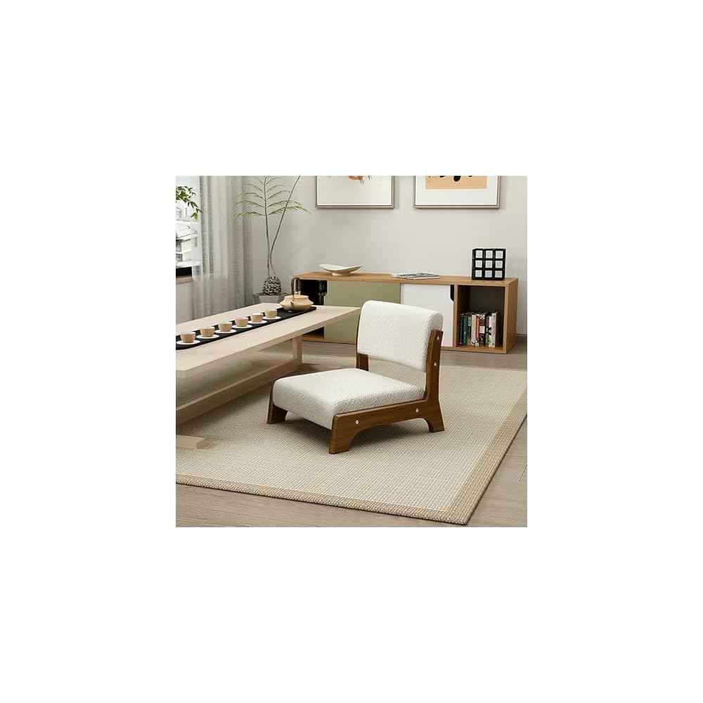 Japanese Floor Chair with Back Support,Low-Back Meditation Floor Seat with Soft Cushion,Portable Wood Armless Tatami Chair Meditation Living Room