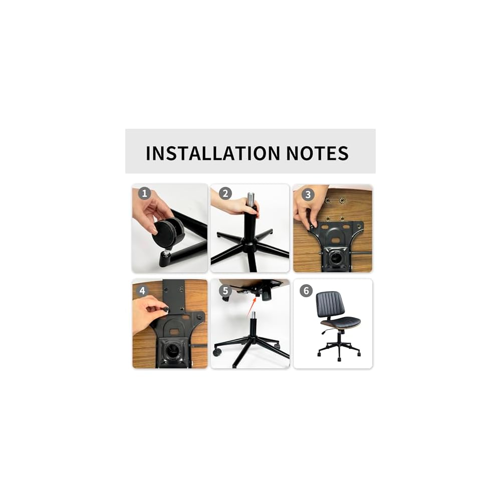 Armless Rolling Office Desk Chair, Adjustable Height Computer Chair, Black