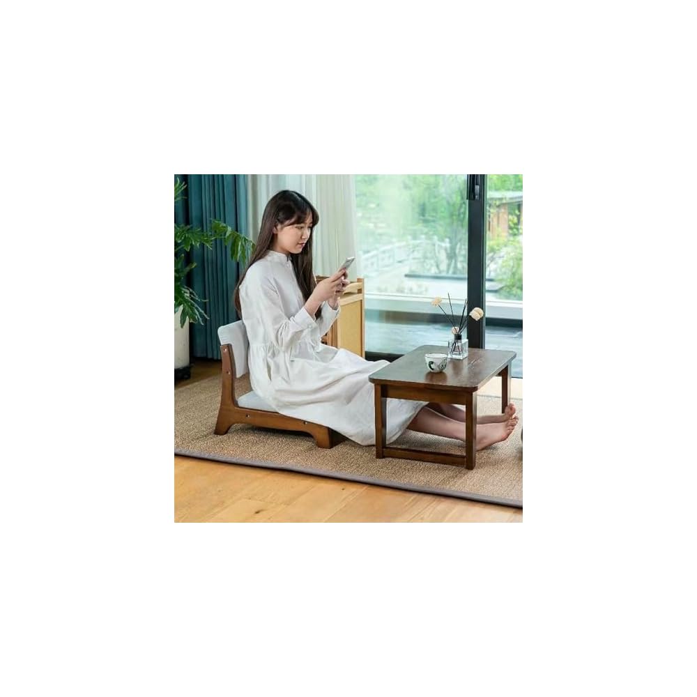 Japanese Floor Chair with Back Support,Low-Back Meditation Floor Seat with Soft Cushion,Portable Wood Armless Tatami Chair Meditation Living Room