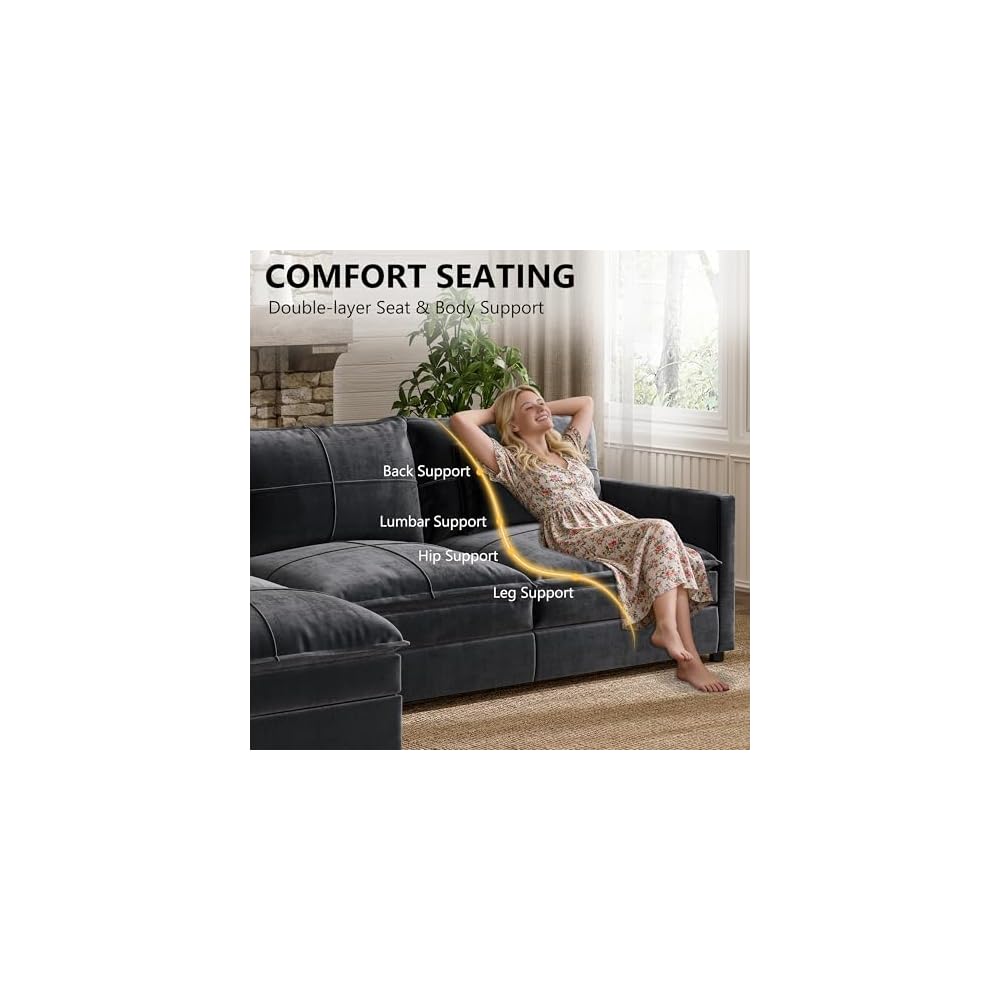 Xixini 108" U-Shaped Modular Sectional Sofa, 5-Seat, Grey