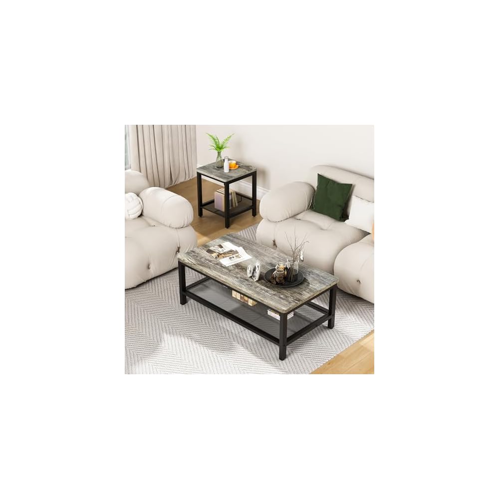 Lamerge Coffee Table Set of 3 Coffee Table and end Table Sets, Modern Metal Frame Living Room Center Table for Small Apartment Home Office（Gray）