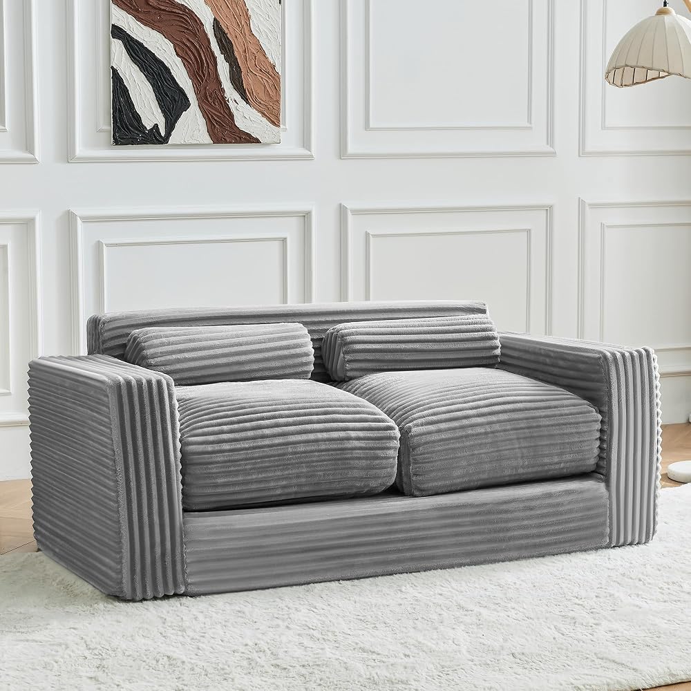 Bean Bag Chair, Two-seat Bean Bag Sofa with Pillows and Armrests for Adults (Grey, Loveseat-Standard)