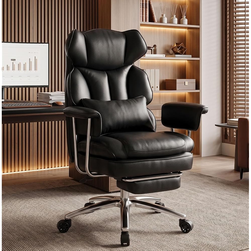 Big and Tall Office Chair, Ergonomic Leather Recliner Computer Chair, Black