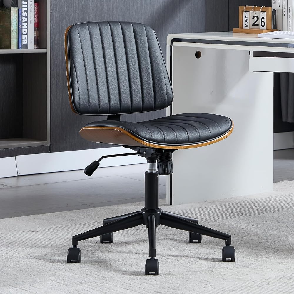 Armless Rolling Office Desk Chair, Adjustable Height Computer Chair, Black